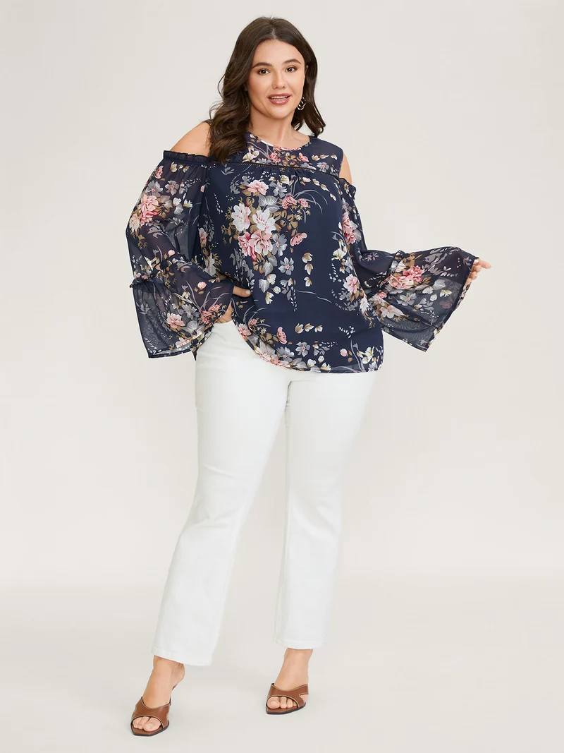 Floral Print Off-Shoulder Lace Blouse