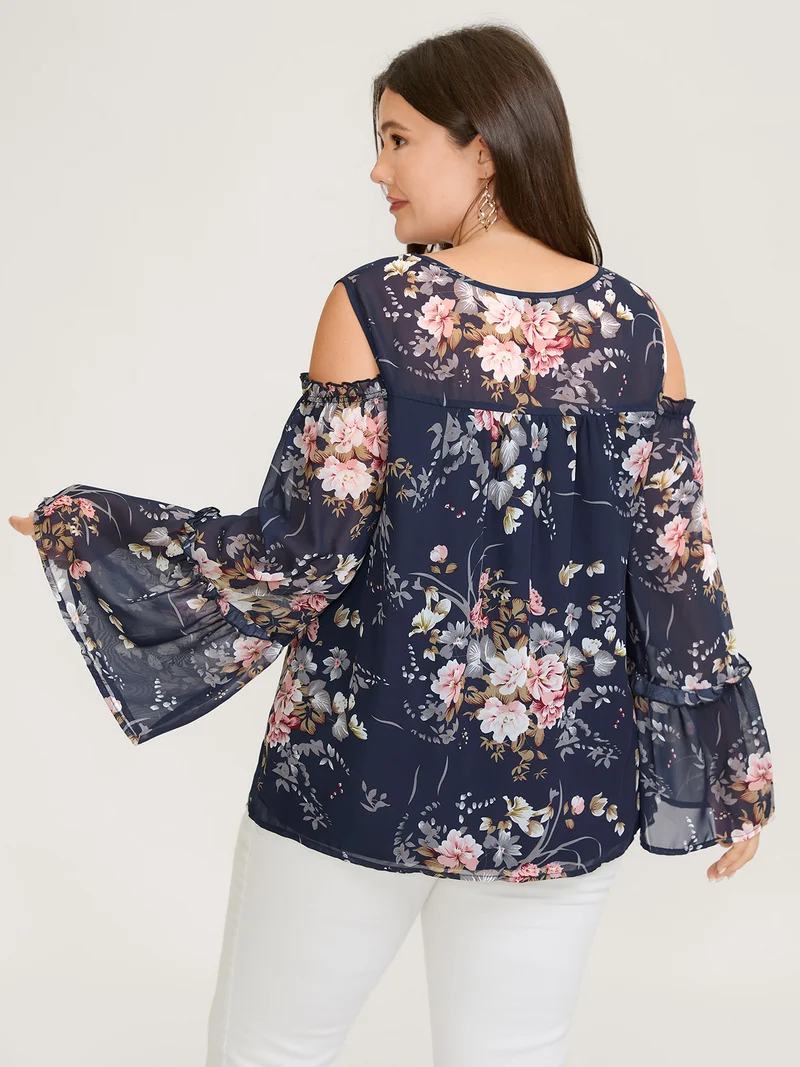 Floral Print Off-Shoulder Lace Blouse