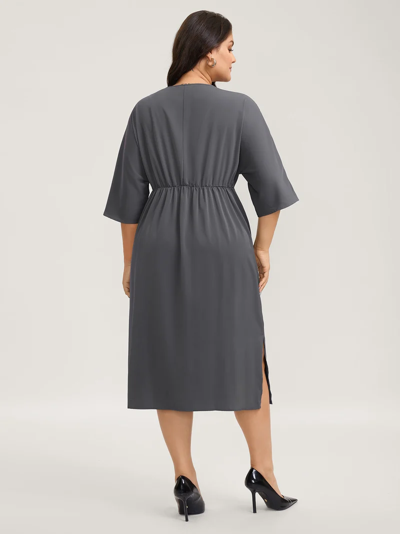 Belt Knotted-Front Waist-Cinching Midi Dress
