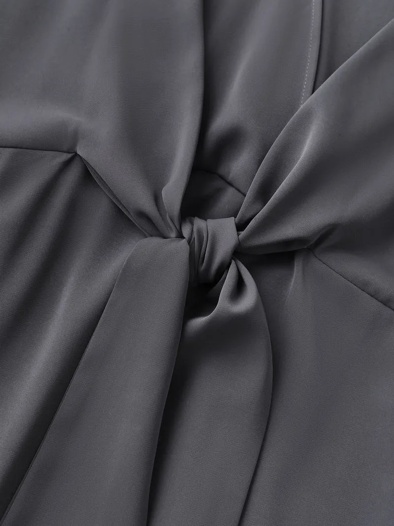 Belt Knotted-Front Waist-Cinching Midi Dress
