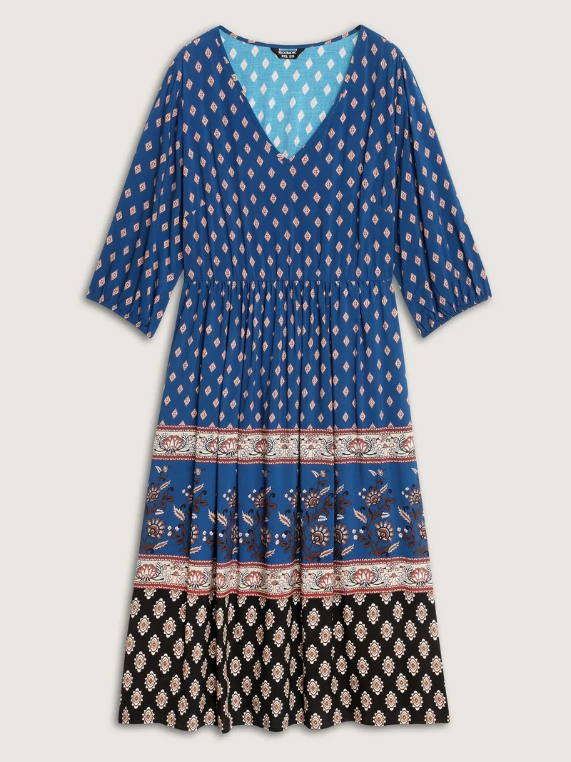 Mixed Floral Print Pockets Midi Dress