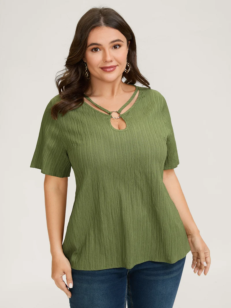 Textured Neck Cut-Out Blouse