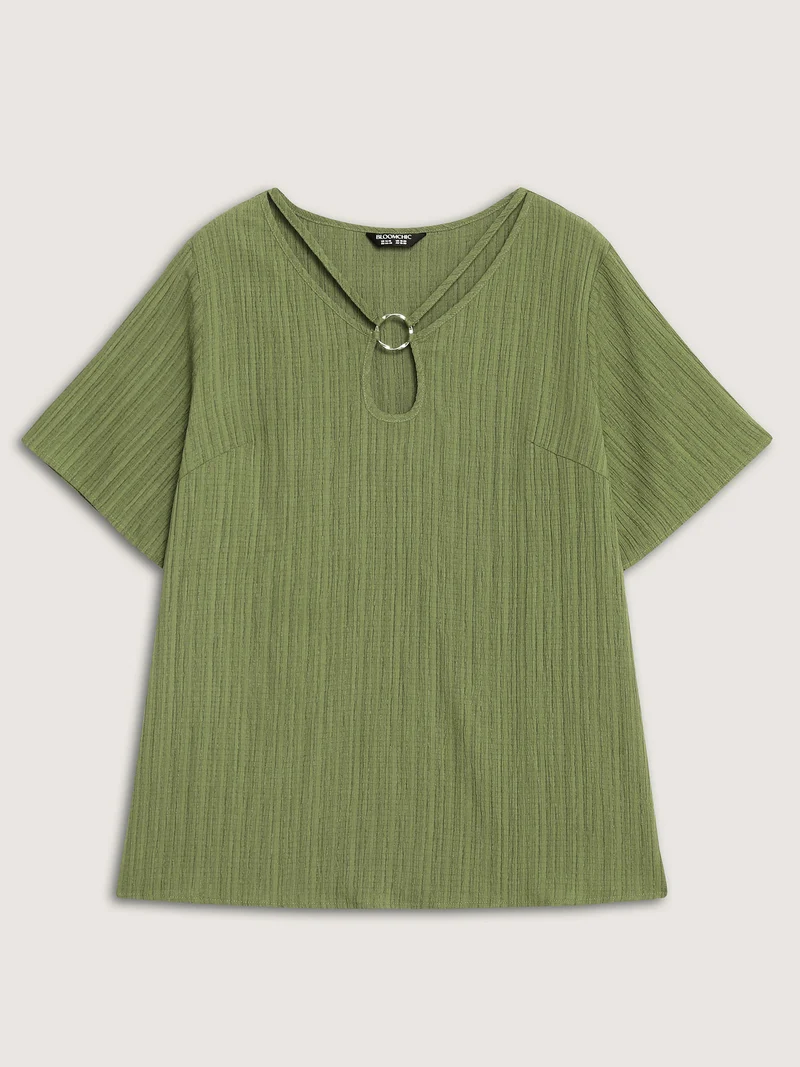 Textured Neck Cut-Out Blouse