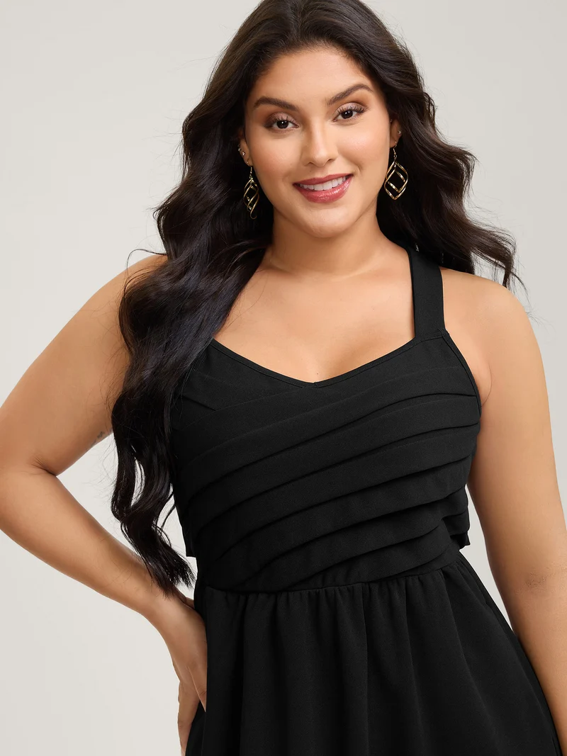 Crossover Pleated Bow-Tie Midi Dress