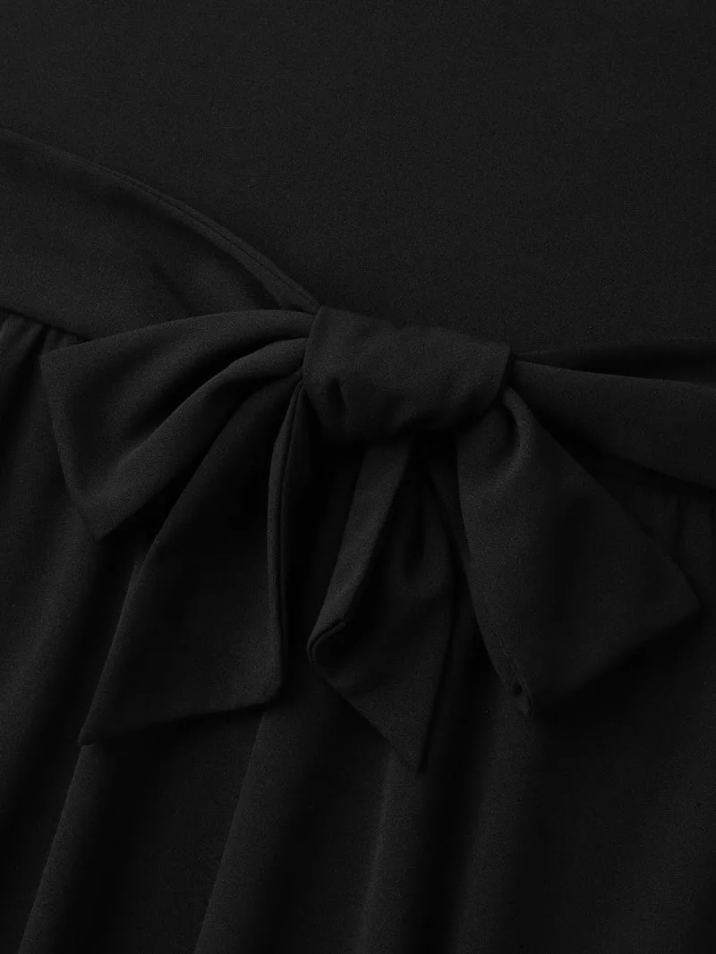 Crossover Pleated Bow-Tie Midi Dress