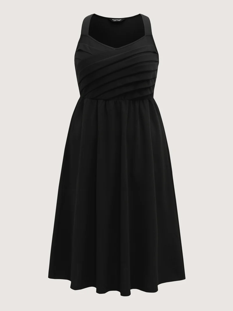 Crossover Pleated Bow-Tie Midi Dress