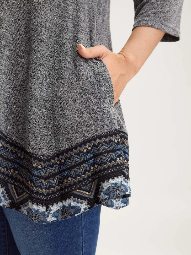 Boho Print Irregular Hem Pockets T-Shirt