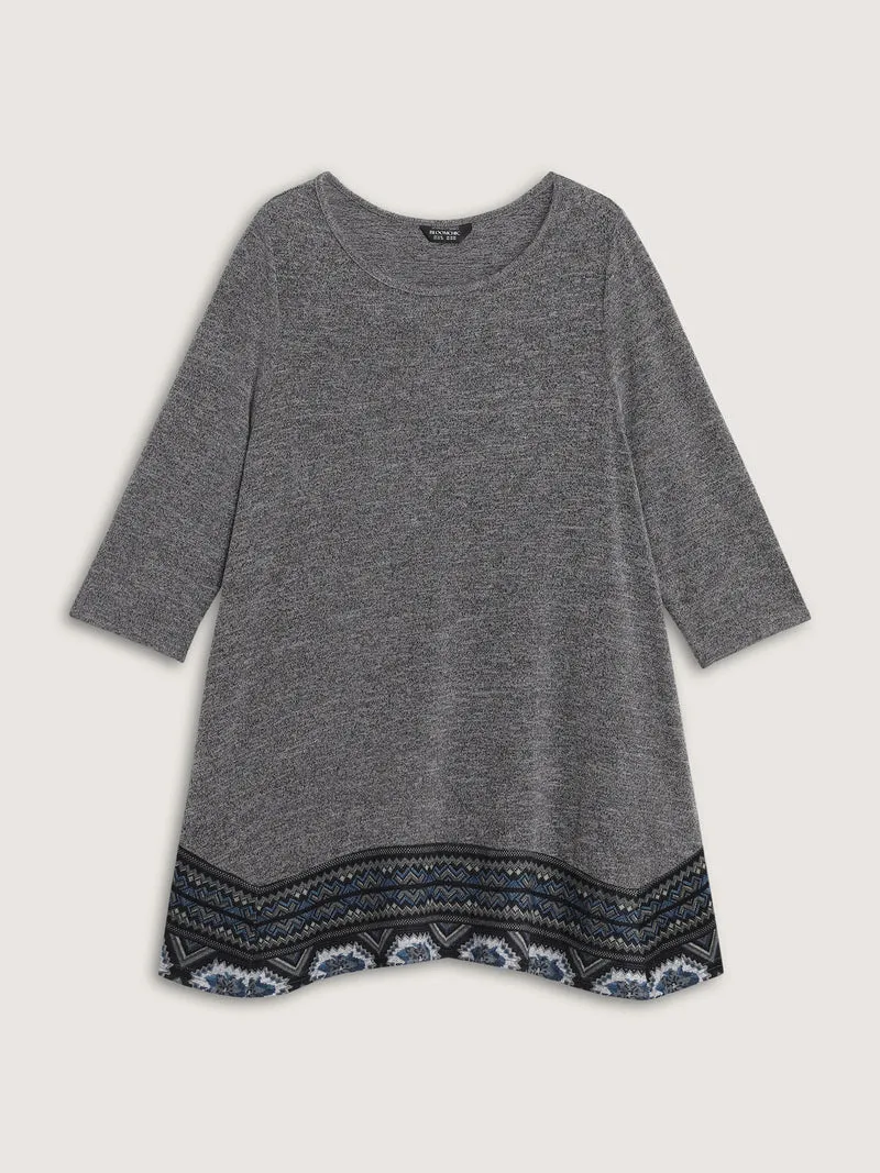 Boho Print Irregular Hem Pockets T-Shirt