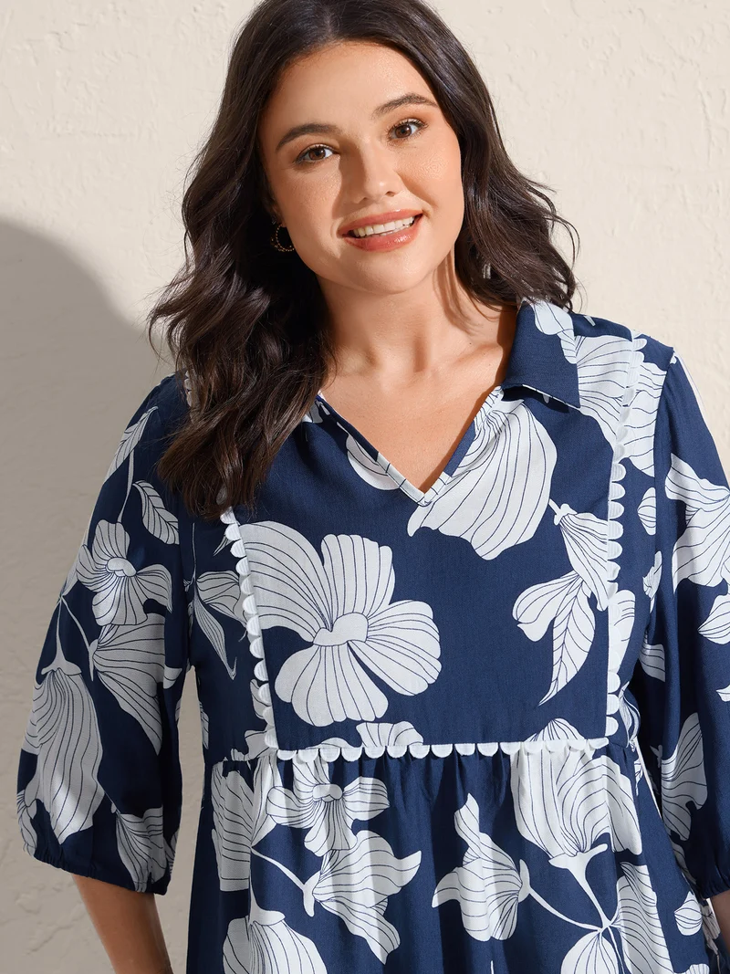 Large Silhouette Floral Print Lace Blouse