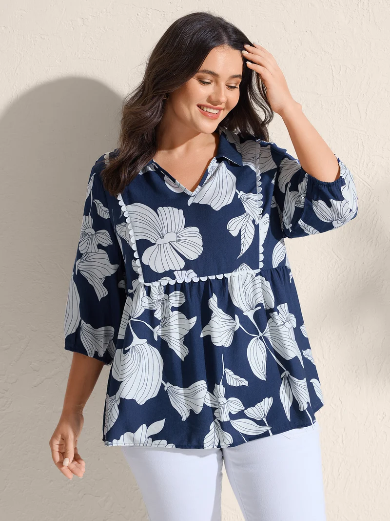 Large Silhouette Floral Print Lace Blouse