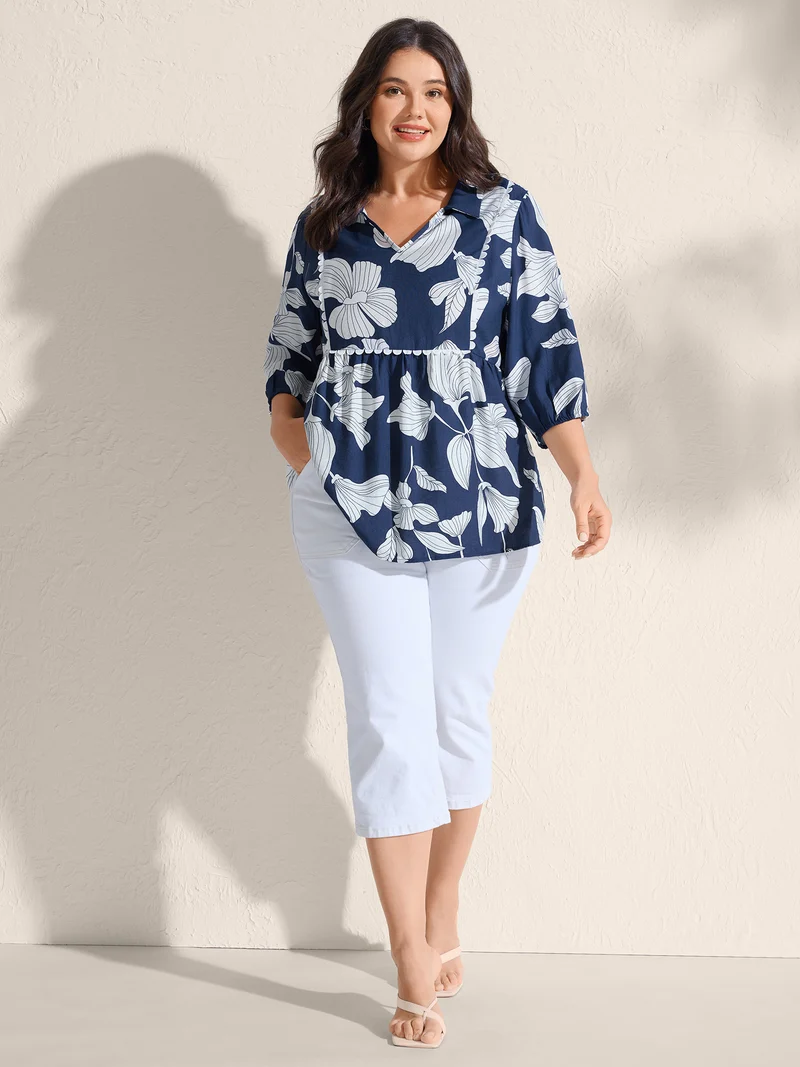 Large Silhouette Floral Print Lace Blouse