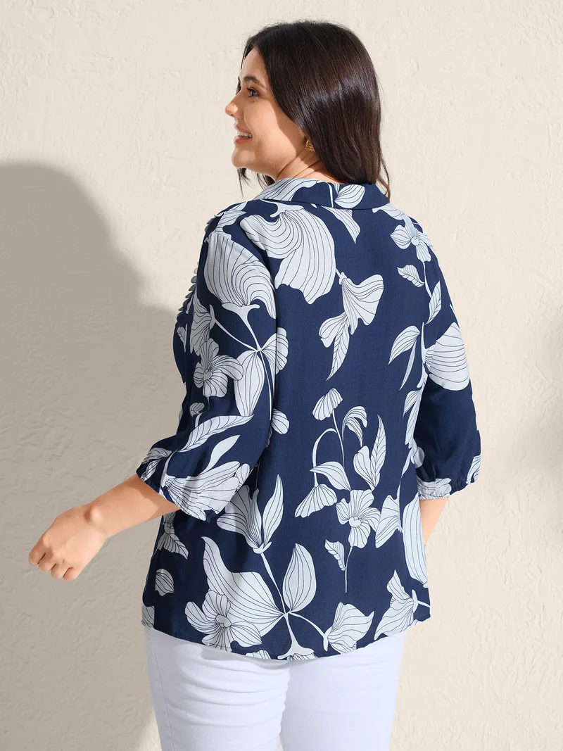 Large Silhouette Floral Print Lace Blouse