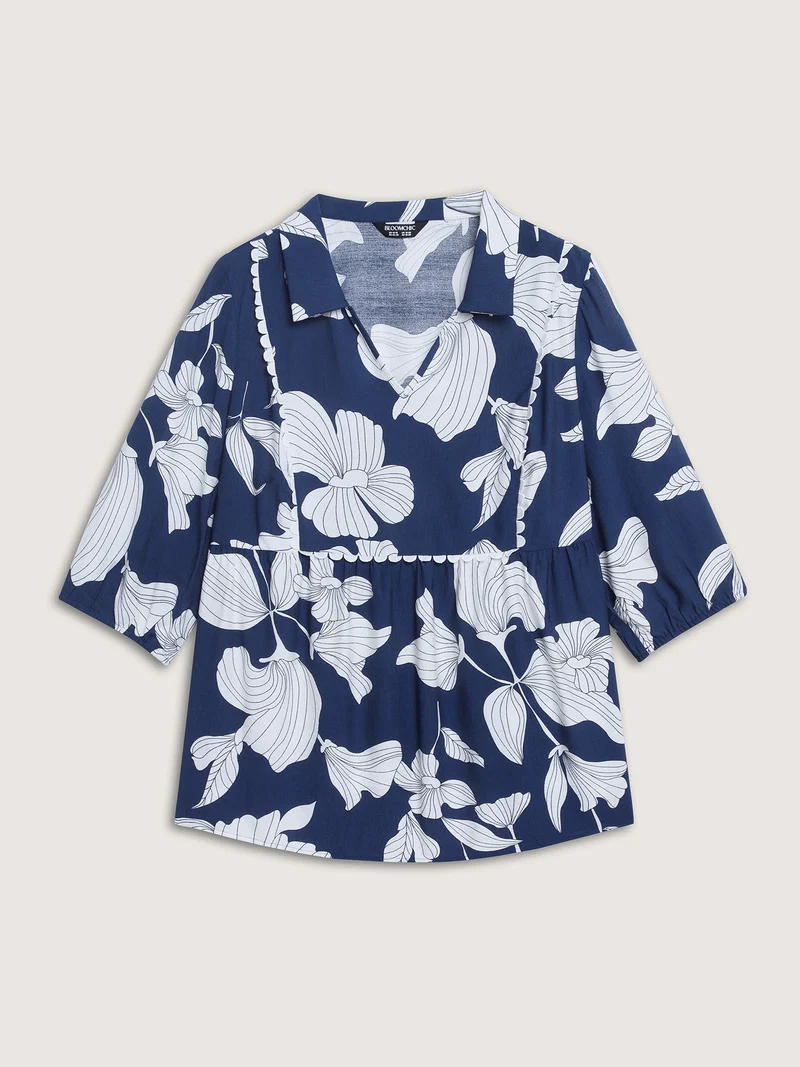 Large Silhouette Floral Print Lace Blouse