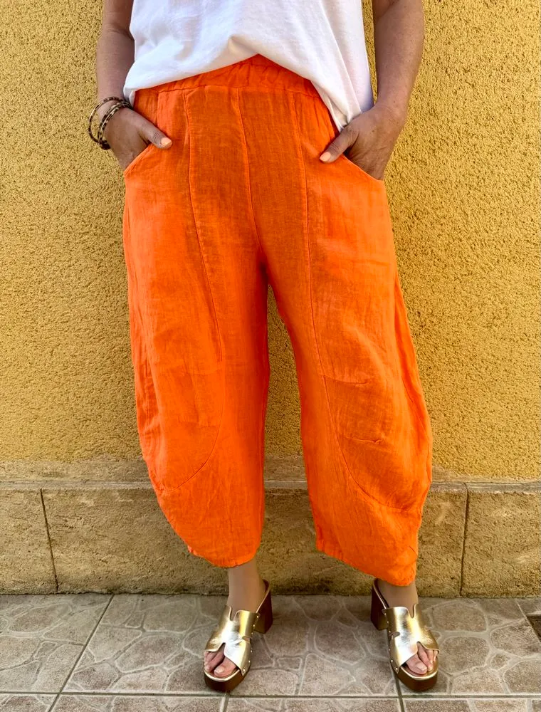 Pantalon barrel en lin Francesco orange