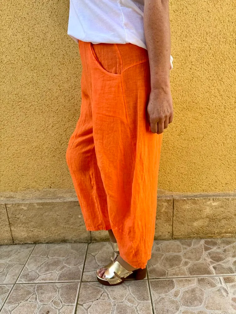 Pantalon barrel en lin Francesco orange