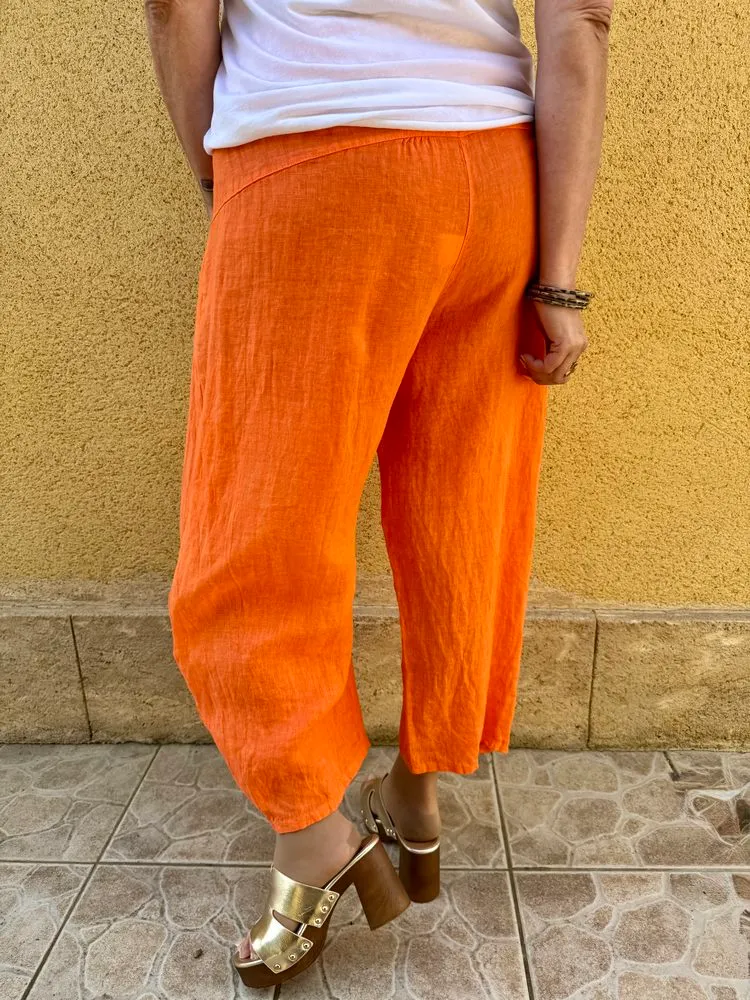 Pantalon barrel en lin Francesco orange