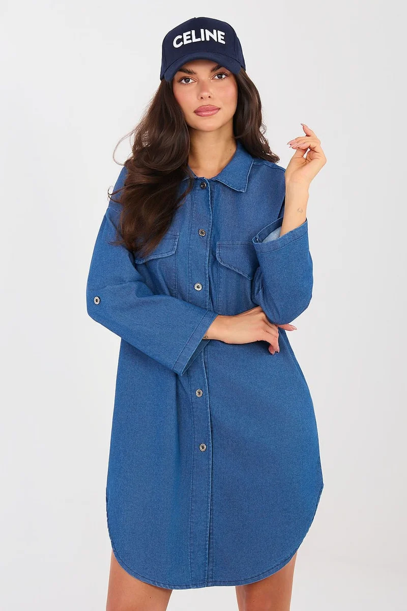 Robe chemise jean manches longues