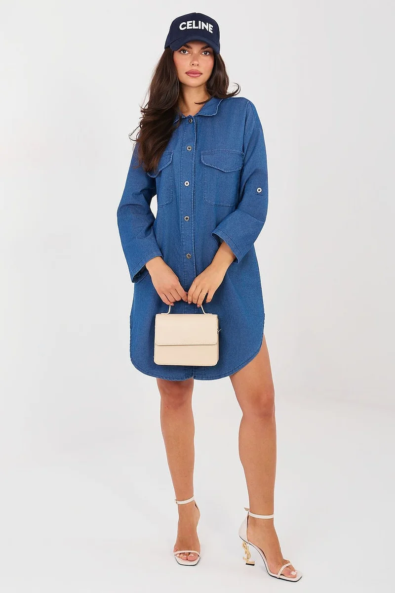 Robe chemise jean manches longues