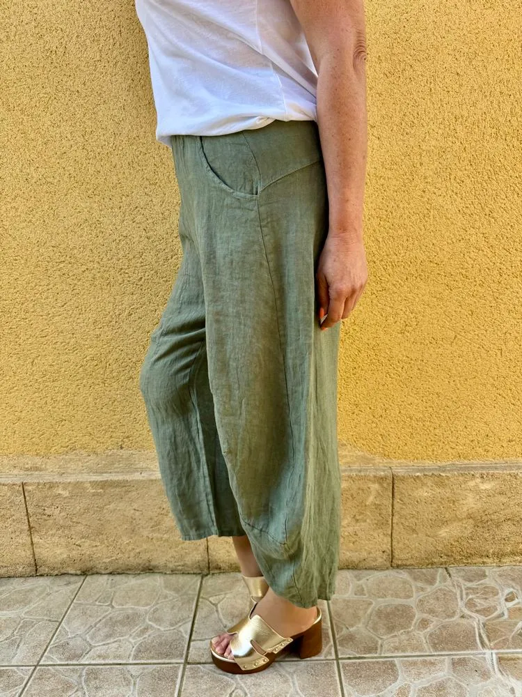 Pantalon barrel en lin Francesco kaki