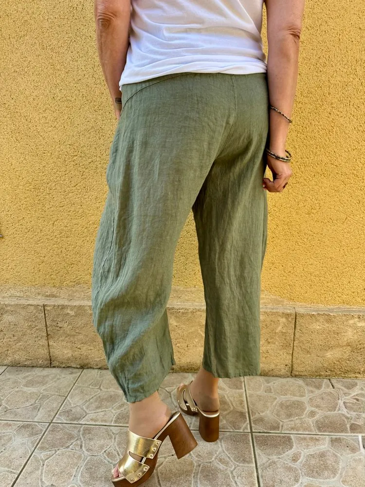 Pantalon barrel en lin Francesco kaki