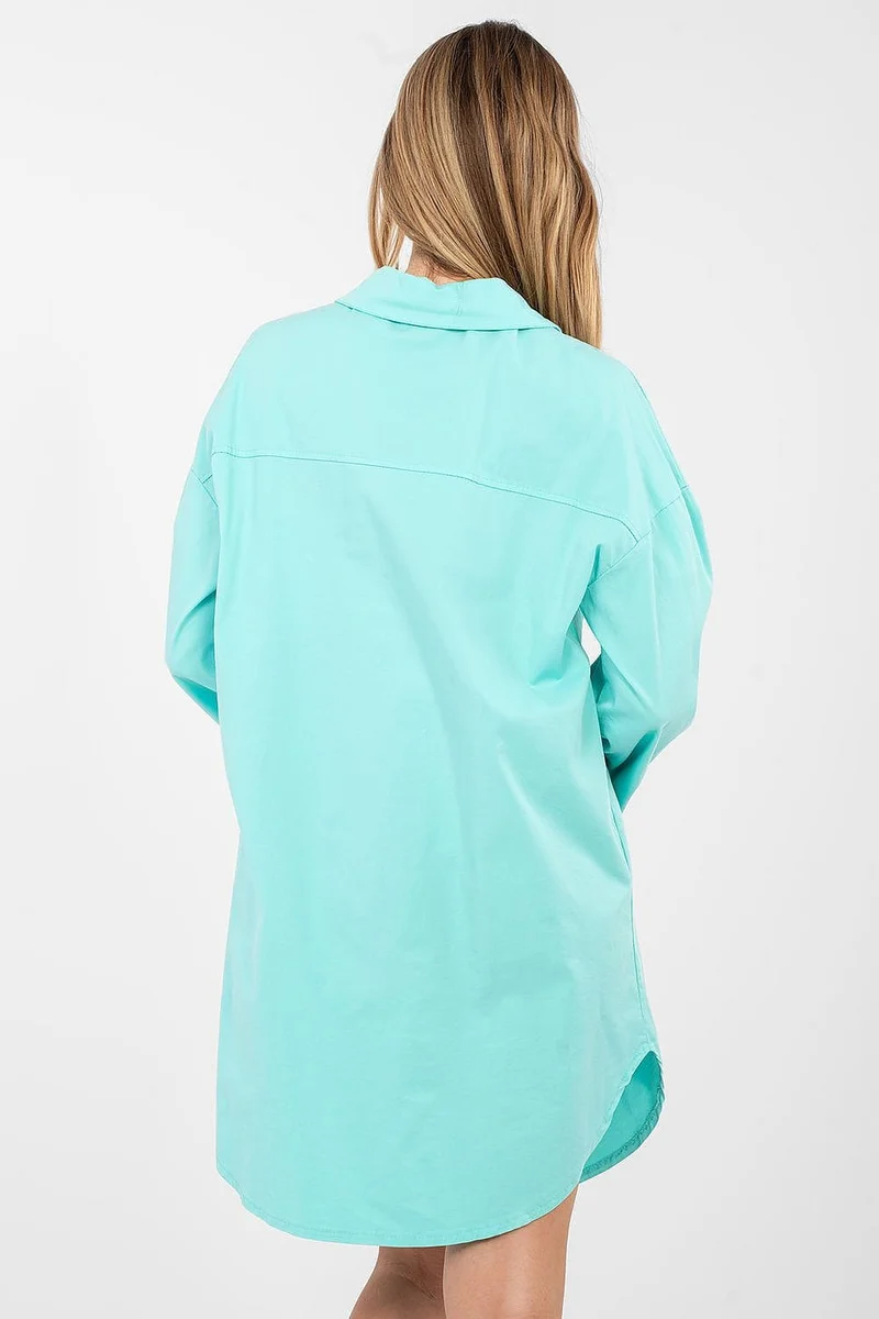 Robe chemise bleu turquoise manches longues
