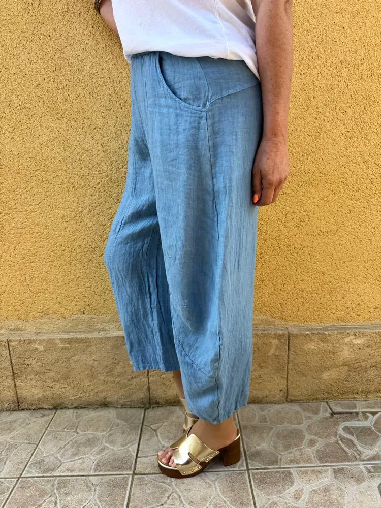 Pantalon barrel en lin Francesco bleu jean