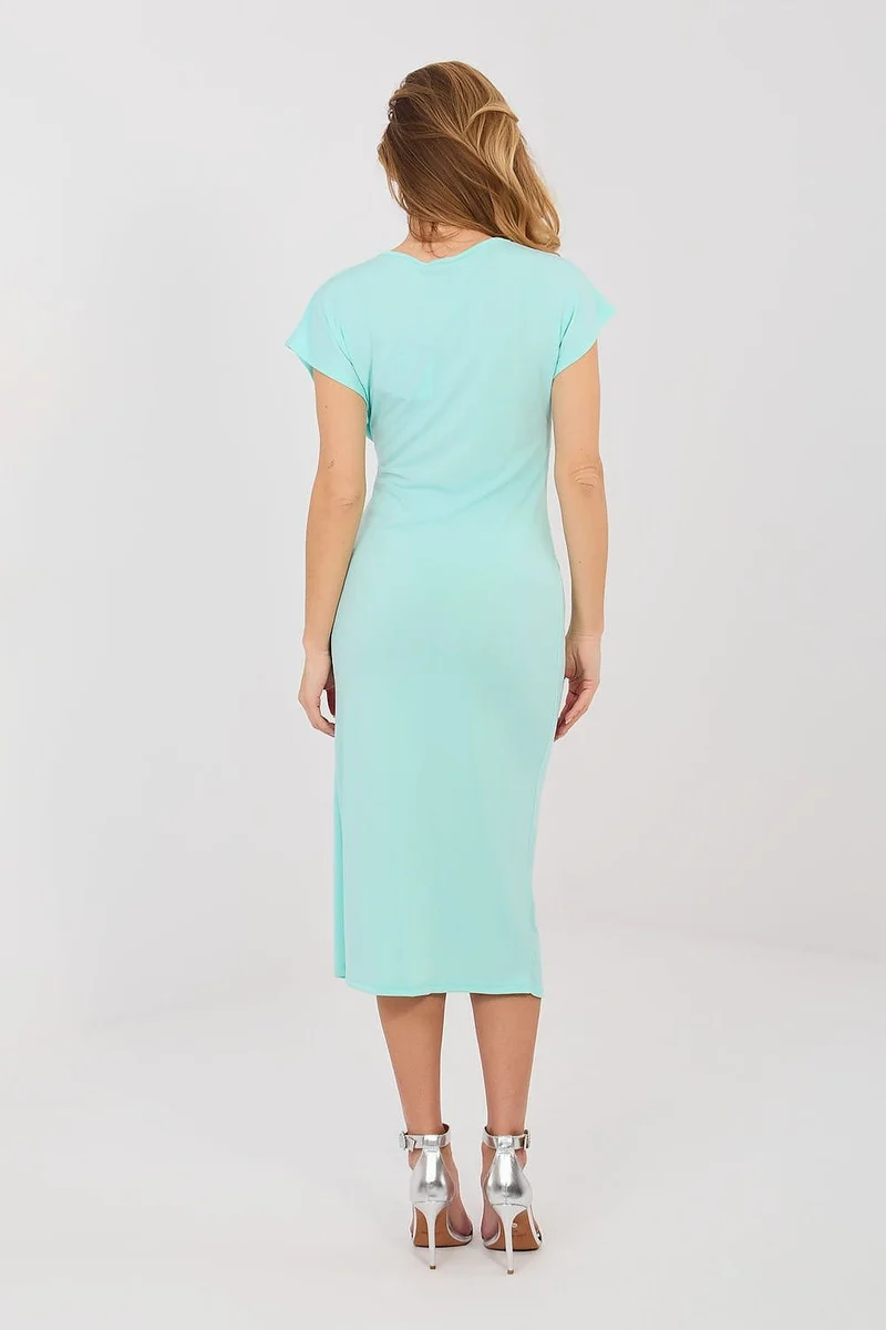 Robe midi moulante bleue fendue