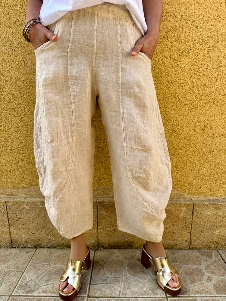 Pantalon barrel en lin Francesco beige