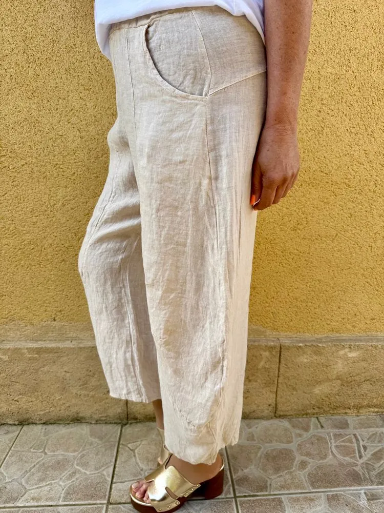 Pantalon barrel en lin Francesco beige