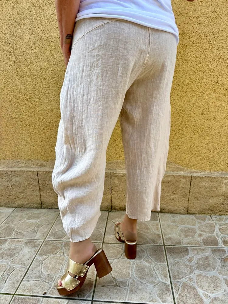 Pantalon barrel en lin Francesco beige