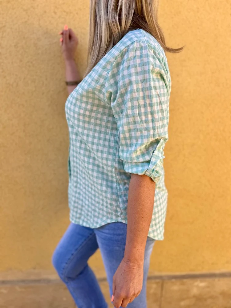 Chemise en Vichy Emilia vert d'eau