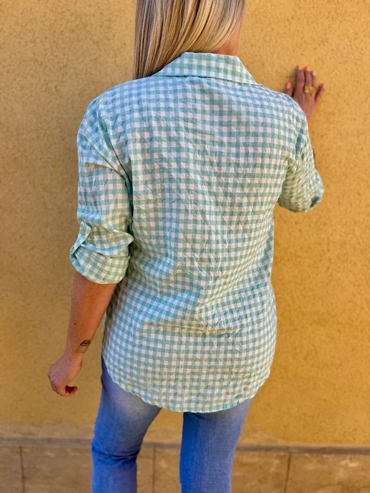 Chemise en Vichy Emilia vert d'eau