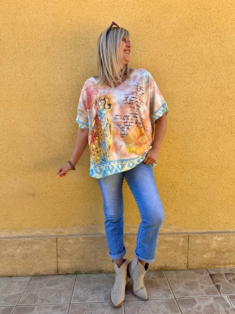 Teeshirt méga loose Edoardo Léopard