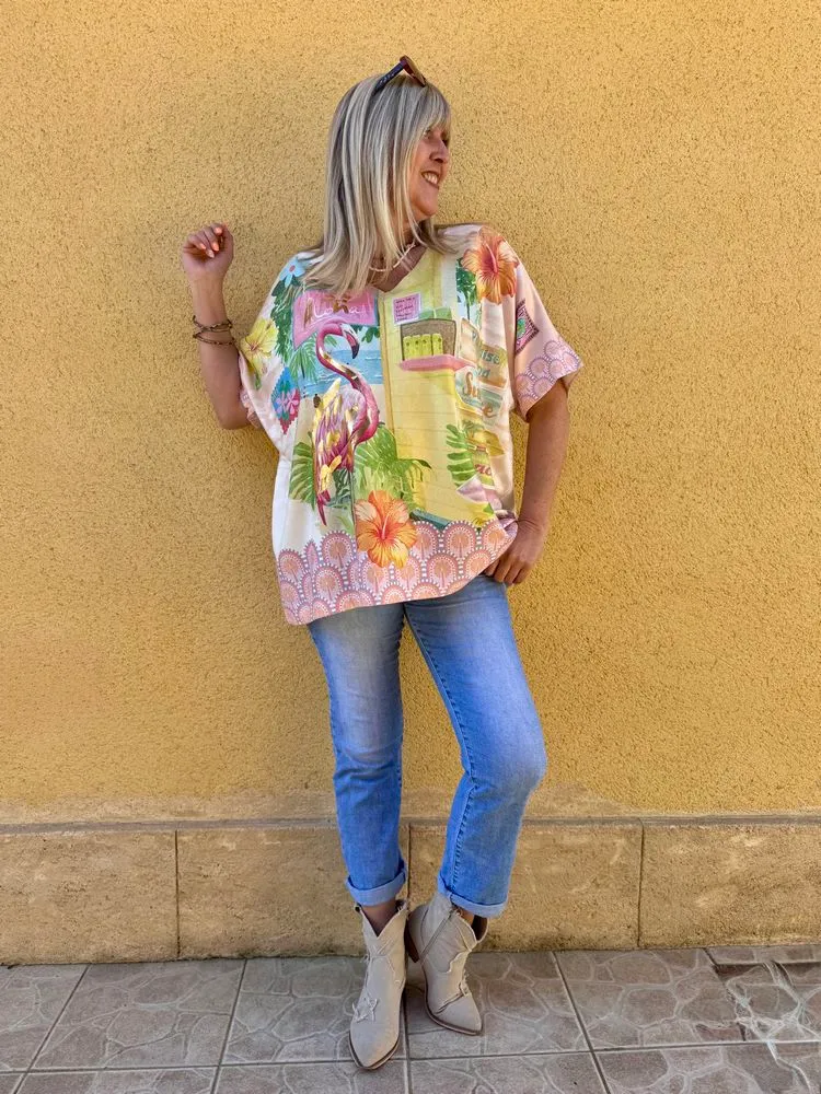 Teeshirt méga loose Edoardo flamant rose