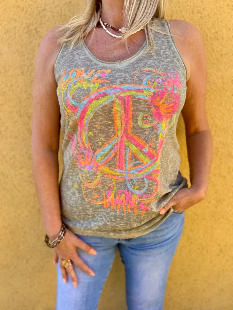 Débardeur Peace and Love tilleul
