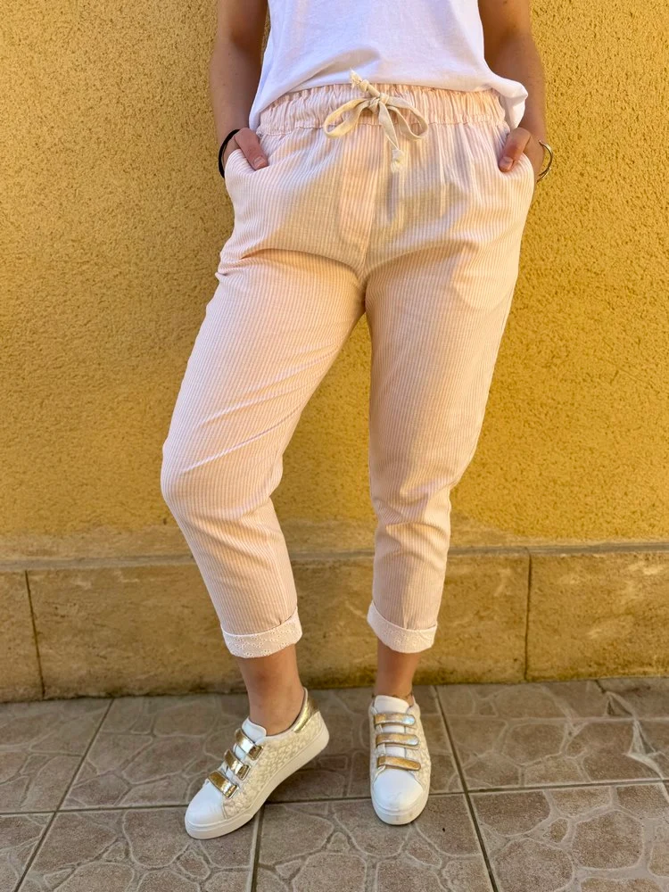 Jogg coton et lin Lino rose