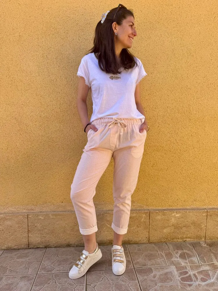 Jogg coton et lin Lino rose