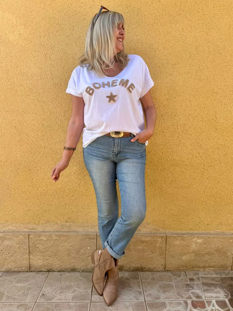 Teeshirt loose Bohème beige