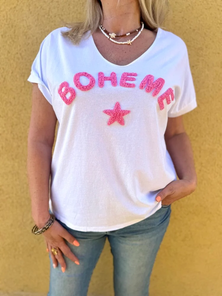 Teeshirt loose Bohème rose