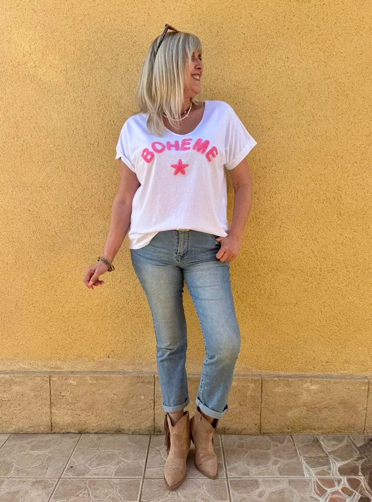 Teeshirt loose Bohème rose