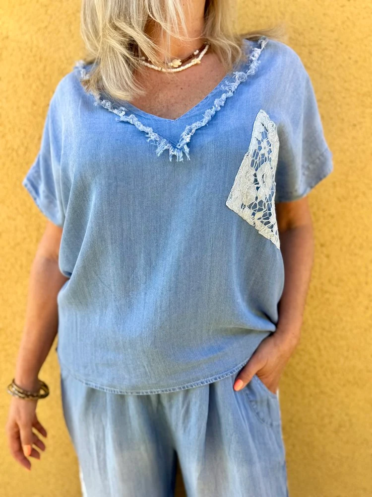 Teeshirt jean et dentelle Alexandro