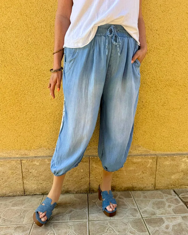 Pantalon fluide jean et dentelle Alexandro
