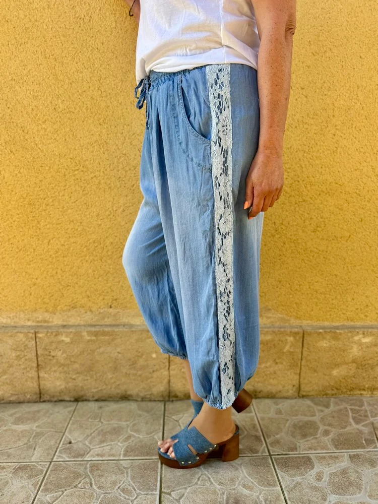 Pantalon fluide jean et dentelle Alexandro