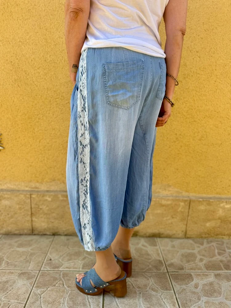 Pantalon fluide jean et dentelle Alexandro