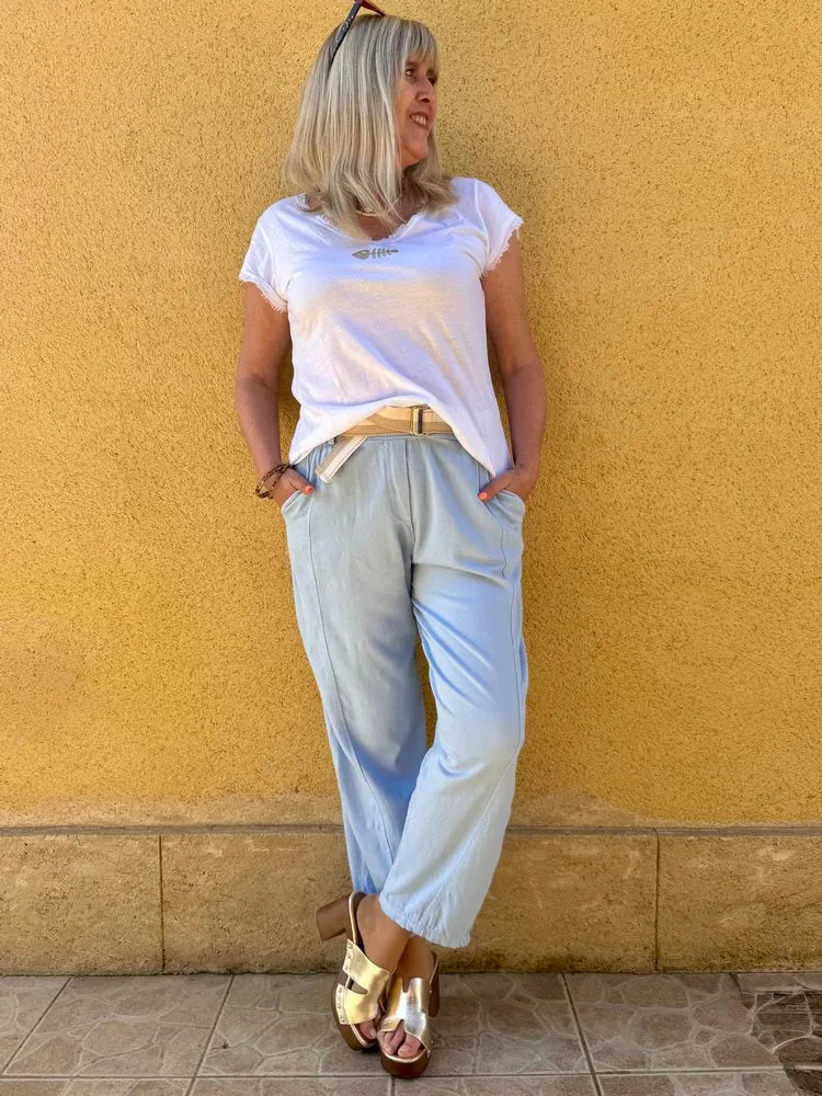 Pantalon en coton Emilio bleu ciel