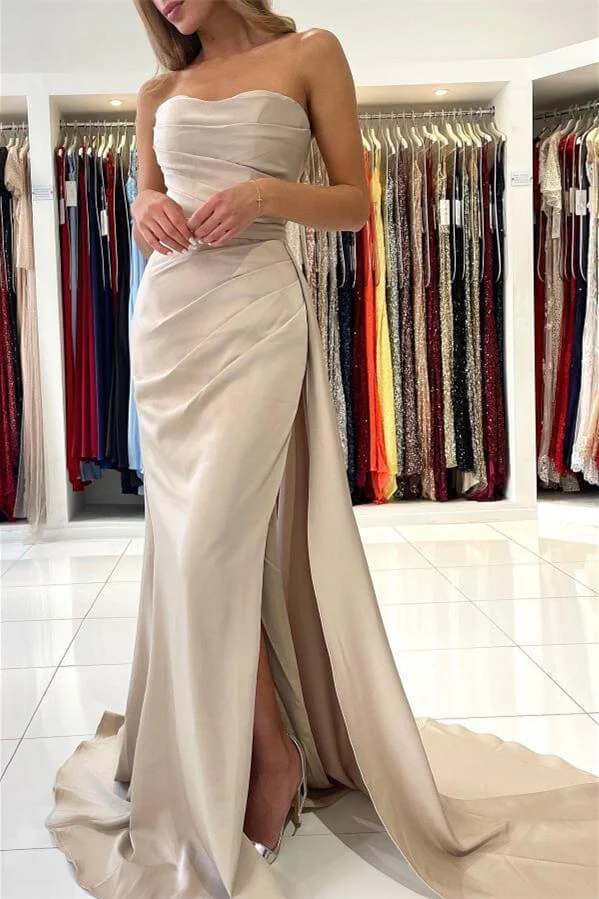 Robe de soirée sirène élégante sans bretelles avec fente - Robe de cérémonie