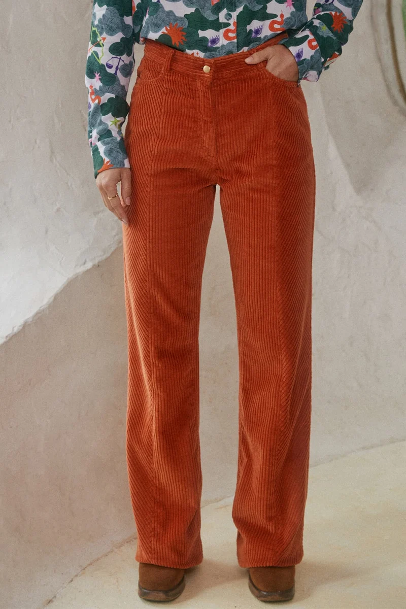 Pantalon Idéaliste en velours Citrouille