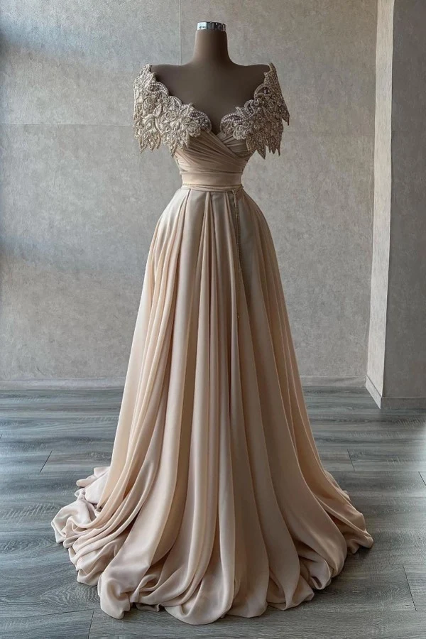 Robe de bal élégante en satin à épaules dénudées et paillettes, idéale pour les soirées