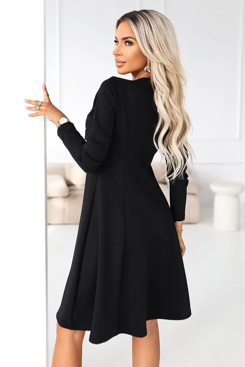 Robe noire courte habillée manches longues