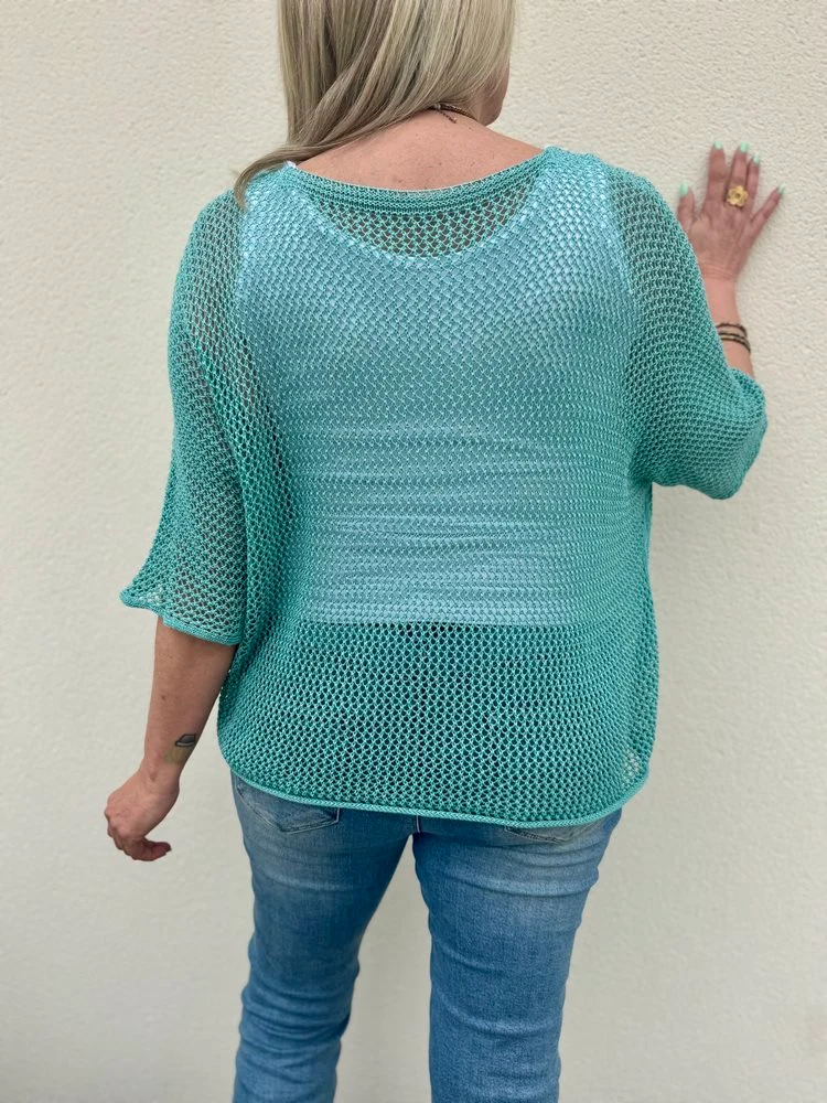 Pull ajouré Etoile bleu vert